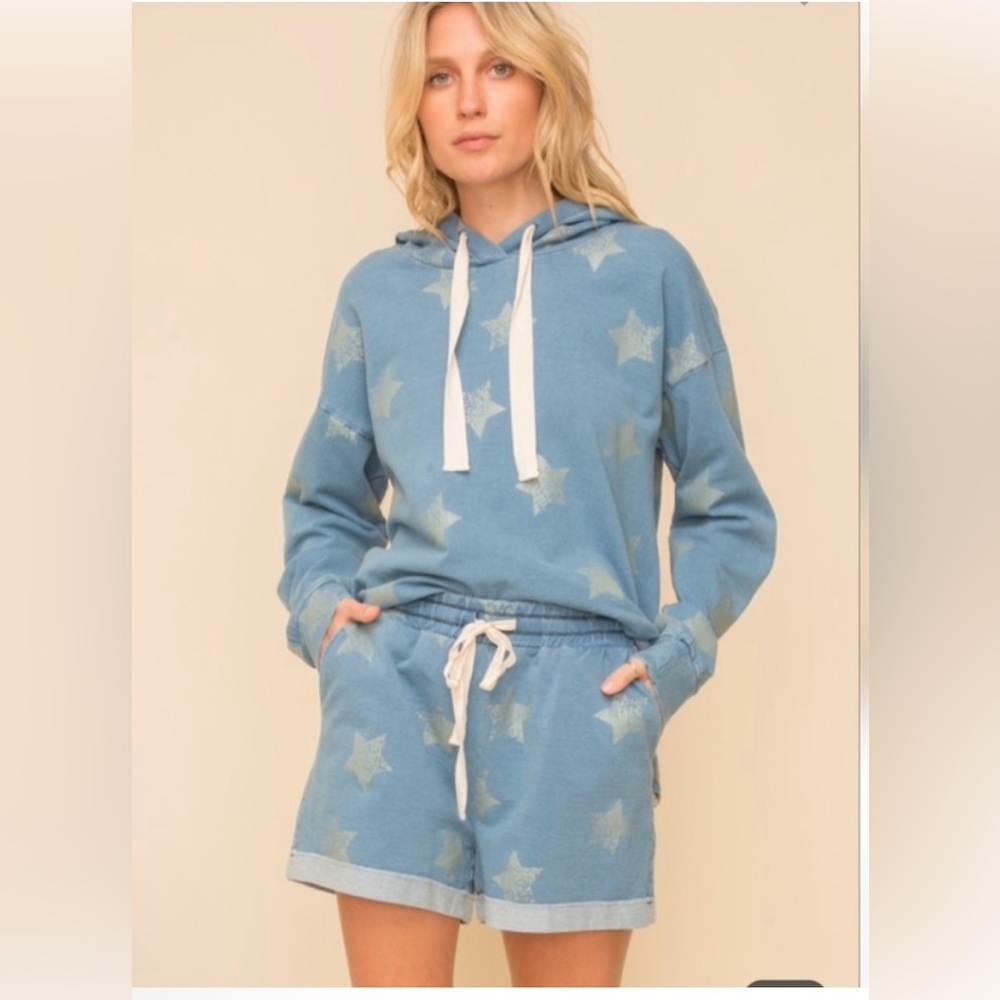 Hem & Thread Blue Silver Hoodie Sweatshirt